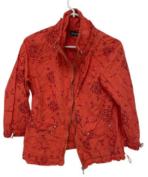 Prosper and Devine Jacket Womens Small Red Eyelet Full Zip Pocket Long Sleeve